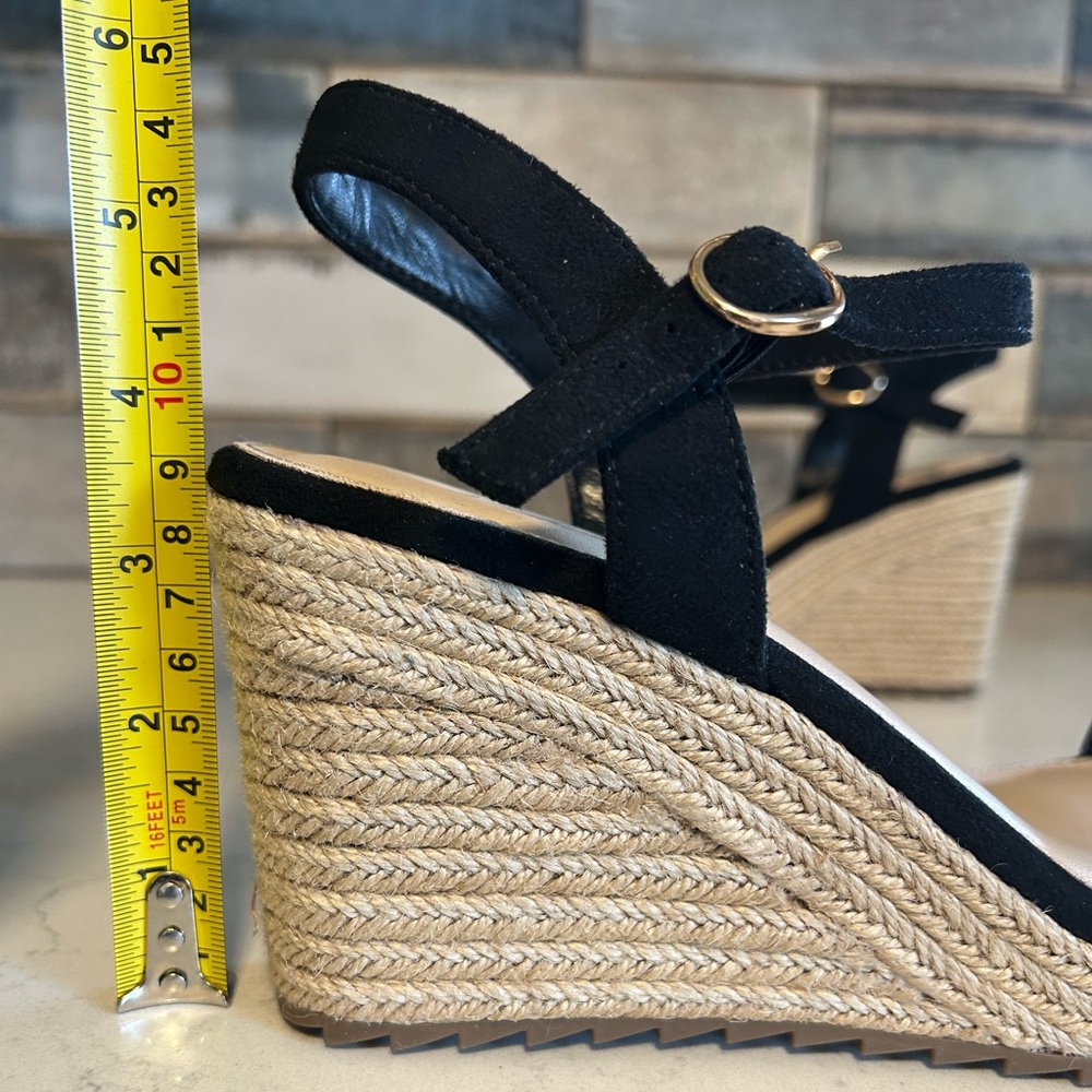 NWOT Platform Wedge Espadrille Black Faux Suede Open Toe Sandals - Picture 15 of 16